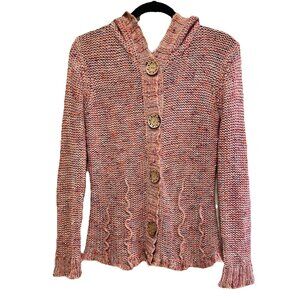 VERTIGO PARIS Pink Open Knit Hooded Cardigan Sweater Sz S